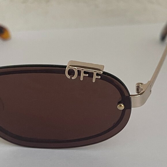 NEW OFF-WHITE OERI13M MIAMI 7664 SUNGLASSES UNISEX OVAL BROWN GOLD main image 5